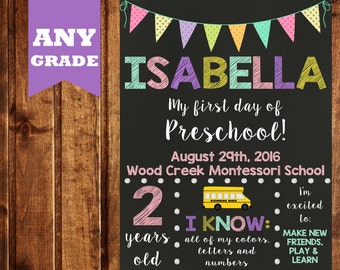 First Day of School Sign - First Day of Kindergarten Chalkboard Sign - Printable Photo Prop - Personalized Back to School Sign - ANY GRADE