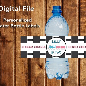 Train Birthday Water Bottle Labels - Printable Train Birthday Party Decorations - Train Bottle Wrappers - Train Party - Girl Birthday