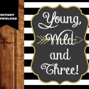 Young Wild & Three Sign - DIGITAL FILE - Third Birthday Party Decor - Third Birthday Party - Third Birthday Sign - Boy Birthday Party