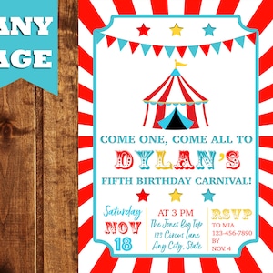 Circus Birthday Invitation, Carnival Birthday Invitation, Vintage Circus Birthday Invitation, Carnival Party, Circus Party, Boy Birthday