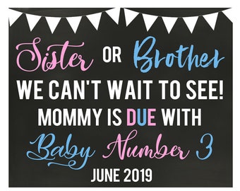 Sister or Brother Can't Wait to See, PRINTABLE Pregnancy Announcement, Sibling Announcement, Baby Number 3, 3rd Baby, Baby Number three