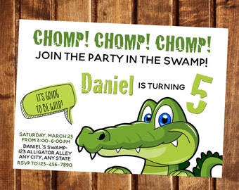 Alligator Birthday Invitation, Alligator Invitation, Alligator Party Invite, Crocodile Invitation, Alligator Party, Alligator, Boy Birthday