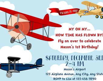 Airplane Invitation - Vintage Plane Birthday Invitation - Boy Birthday Invitation - Airplane Party - Airplane Birthday Invitation