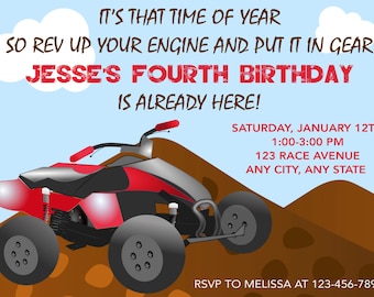 Invito a 4 ruote, Invito a 4 ruote per feste di compleanno, Invito per compleanno a quattro ruote, Invito ATV, Invito quad, Compleanno per ragazzo