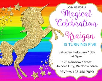 Rainbow Unicorn Birthday Invitation, Rainbow Unicorn Invitation, Birthday Invitation, Unicorn Birthday Invitation, Unicorn Party, Girl