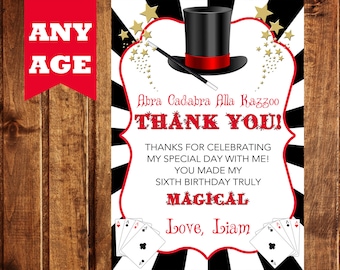 Magic Party Tarjeta de agradecimiento, Magic Birthday Tarjeta de agradecimiento, Mago Gracias, Espectáculo de magia Gracias, Fiesta de cumpleaños de Magic Show, Mago