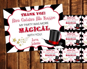 Magician Favor Tags, Magic Party Gift Tags, Magician Thank You Tags, Magician Birthday, Magic Party Favor Tags, Thank you Tags, Magic Party