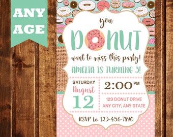 Donut Invitation, Donut Party, Birthday Invitation, Donut Birthday Party, Girl Invitation, Birthday Invitation, Party Invite, Printable