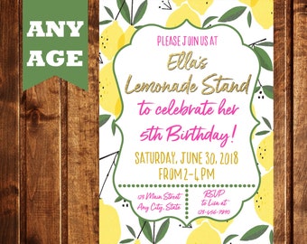 Lemonade Birthday Invitation, Printable, Summer, Pink Lemonade, Lemonade Stand Invitation, Girl Birthday Invitation, Printed Invitations