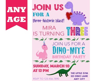 Dinosaur Invitation, Dinosaur Girl Birthday Invitation, Dinosaur Birthday Party, Dinosaur Printable, Dinosaur Invite, Girl Birthday Party