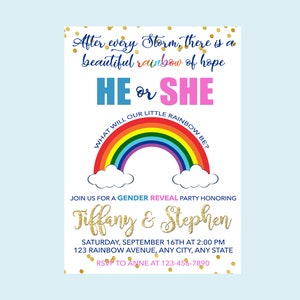 Rainbow Gender Reveal Invitation, He or She what will our rainbow be, Baby Gender Reveal Invitation, Baby Reveal, He or she Gender Reveal