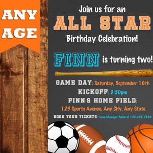 All Sports Birthday Invitation, Sports Birthday Invitation, All Star Sports Birthday Invitation, All- Star invitation, All-Star Birthday