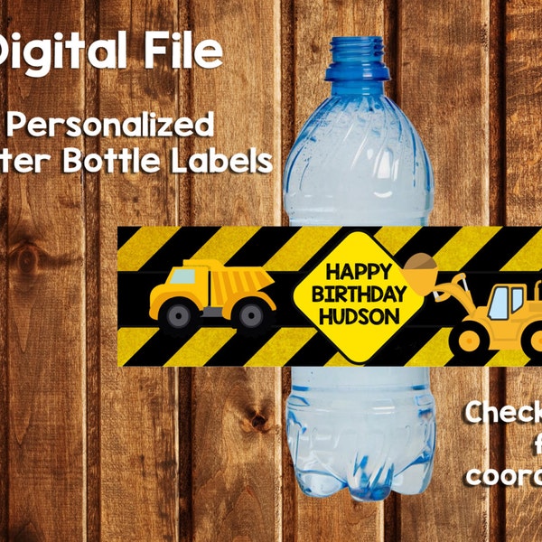 Construction Water Bottle Labels- Construction- Construction Party Pack- Construction Labels