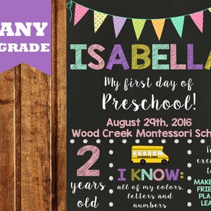 First Day of School Sign - First Day of Kindergarten Chalkboard Sign - Printable Photo Prop - Personalized Back to School Sign - ANY GRADE