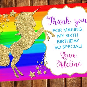 Unicorn Thank You Card, Rainbow Unicorn Party, Unicorn Birthday, Rainbow Unicorn Birthday Dank u, Rainbow Colors, Afdrukbaar, Bedrukt