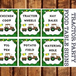 Tractor Food Signs, Tractor Birthday Party Signs, Instant Download, Printable, Food Signs, Place Cards, Party Signs, Tractor Birthday Party