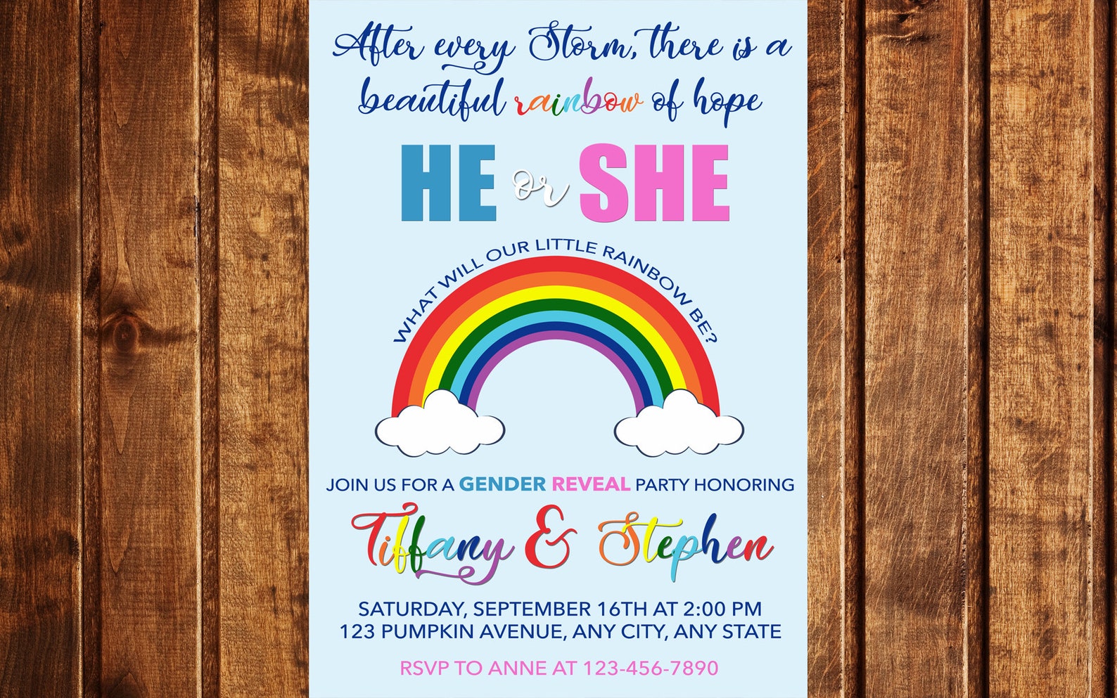 Rainbow Gender Reveal Invitation He or She What Will Our Etsy