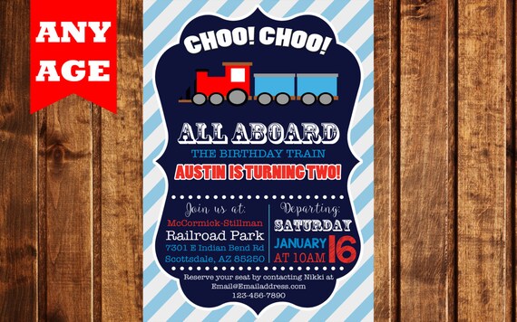 Train Invitation, Train Birthday Invitation, Train Party Invitation, Trains Invite, Boy Birthday Invitation, Choo Choo Invitation, Blue