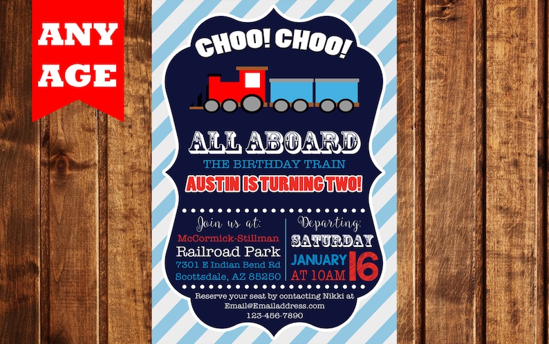 Train Invitation, Train Birthday Invitation, Train Party Invitation, Trains Invite, Boy Birthday Invitation, Choo Choo Invitation, Blue image 1
