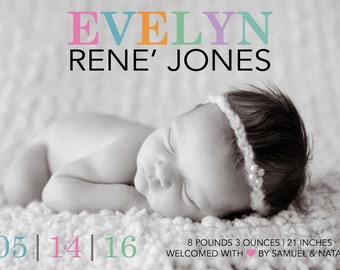 Birth Announcement - Photo Birth Announcement - Custom Birth Announcements - Birth Announcement Cards - Birth Announcements, Colorful