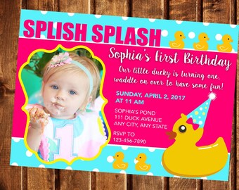 Rubber Duck Birthday Invitation, Rubber Duck Invitation, Rubber Ducky Invitation, First Birthday Invitation, Rubber Ducky Birthday Party