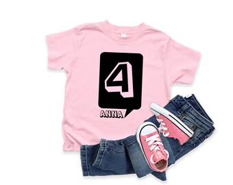 Camiseta de aniversário personalizada, camisa de aniversário de menina, camisa de aniversário de quatro anos, 4º aniversário, quarto aniversário, camisa de aniversário infantil, nome