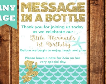 Mermaid Guest Book Sign, Under the Sea Guest Book Sign, Little Mermaid Sign, Mermaid Party Sign, Guestbook, Mermaid Birthday, teal and gold
