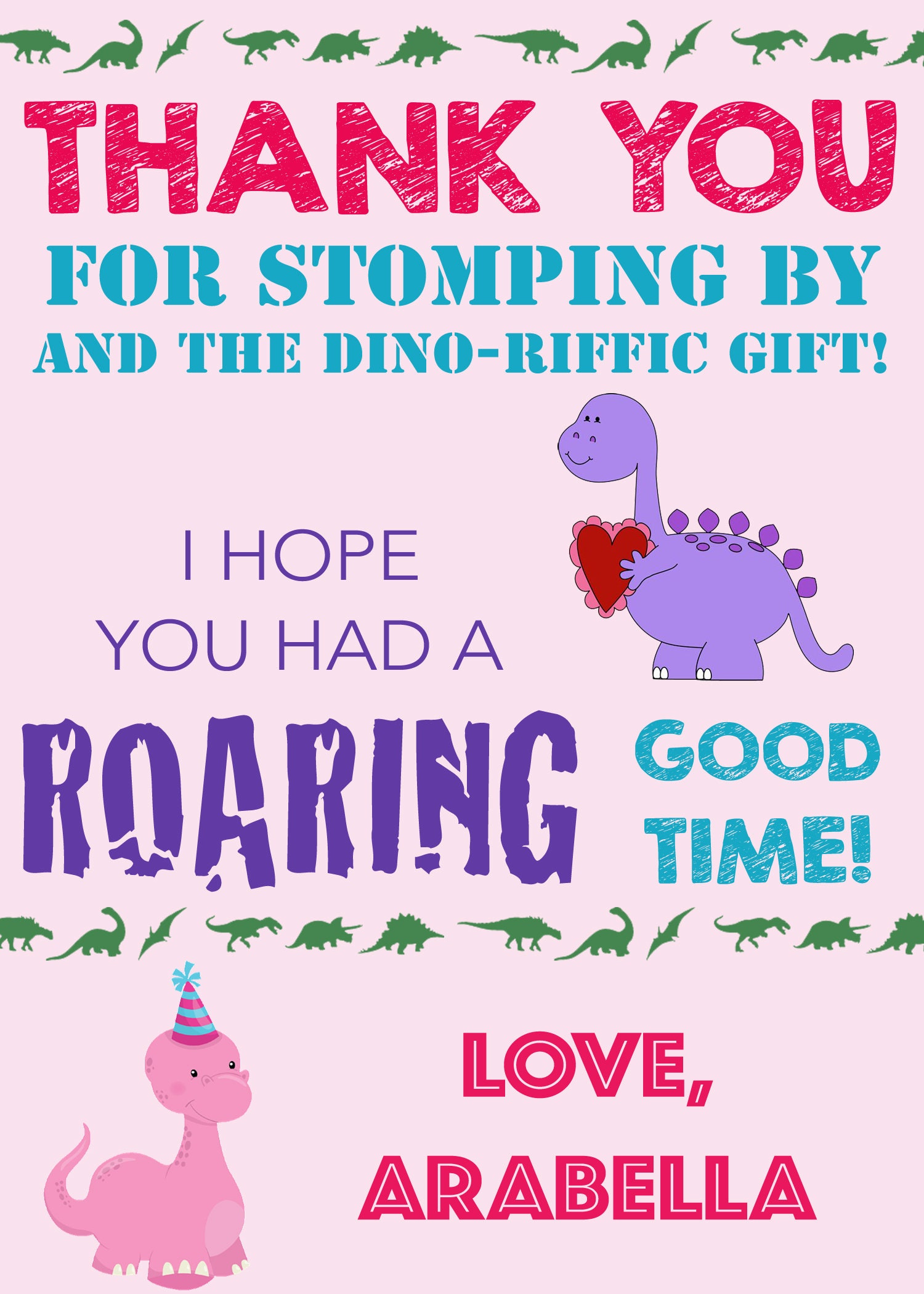 Etsy Dinosaur - Birthday Girl Dinosaur Dinosaur You Printable, You Dinosaur Card, Note, Thank Dinosaur Girl Birthday, Thank Girl Birthday Party,