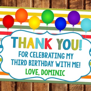 Dankeskarte, Streifen Dankeskarte, Geburtstag Dankeskarte, Regenbogen Dankeskarte, bunte Dankeskarte, Luftballons Dankeskarte