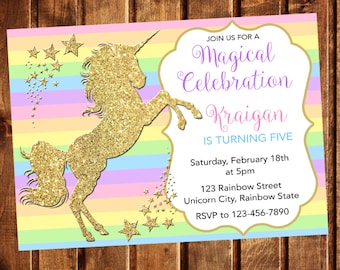 Rainbow Unicorn Birthday Invitation, Rainbow Unicorn Invitation, Birthday Invitation, Unicorn Birthday Invitation, Unicorn Party, Girl