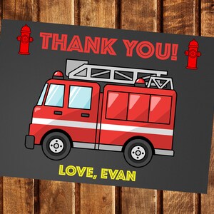 Tarjeta de agradecimiento del camión de bomberos, tarjeta de agradecimiento del camión de bomberos, tarjeta de agradecimiento del bombero, tarjeta de agradecimiento del bombero, cumpleaños del camión de bomberos, nota de agradecimiento