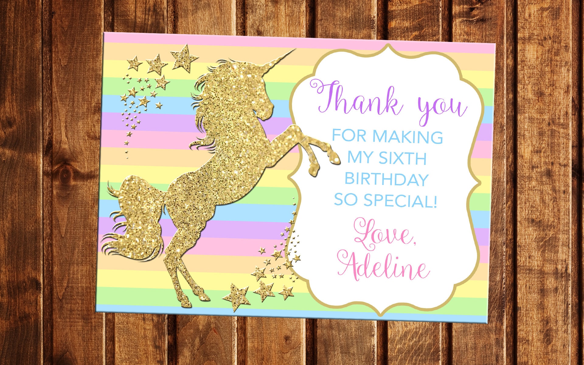 unicorn thank you card rainbow unicorn party unicorn etsy