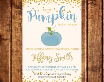 Pumpkin Baby Shower Invitation, Pumpkin Invitation, Fall Baby Shower Invitation, A little pumpkin is on the way baby shower invitation, boy