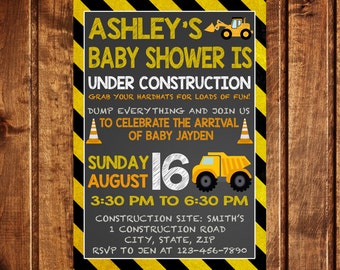 Construction Baby Shower Invitation - Baby Under Construction Invitation - Baby Shower Birthday Party - Dump Truck Party - Boy