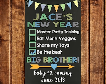 Big Brother New Year's Announcement - Pregnancy Announcement - New Year's Resolutions Pregnancy Announcement - Big Brother New Year Sign