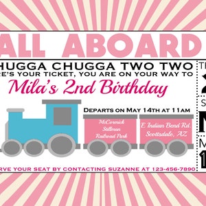 Invitation au train des filles - Invitation d’anniversaire au train des filles - Invitation printable au train des filles, Fête des trains des filles, Invitation au billet de train