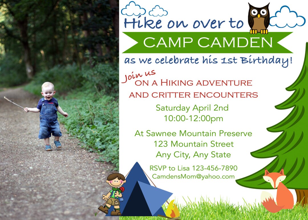 Camping Birthday Invitation Hiking Birthday Invitation image picture