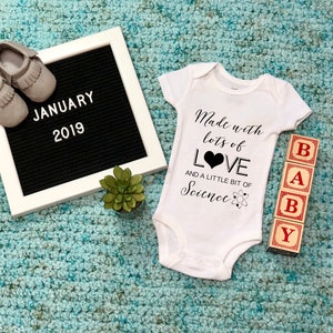 Made with Lots of Love and a Little Bit of Science IVF Baby Bodysuit/ Baby Bodysuit / IVF /Pregnancy Announcement / Gift / Gender Neutral image 2