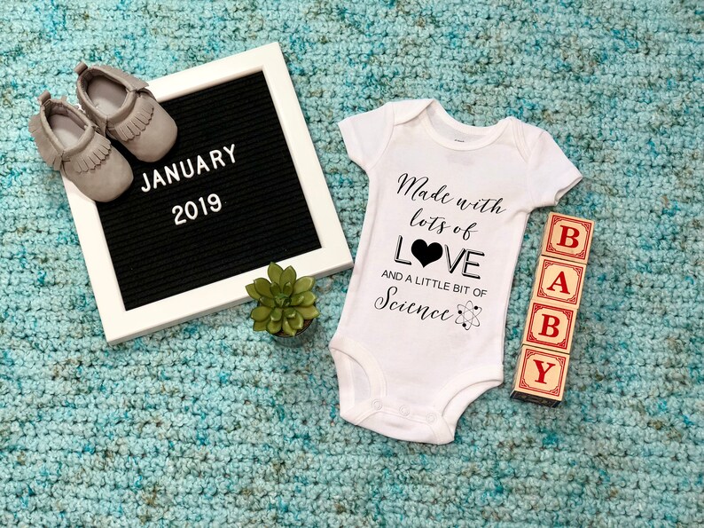 Made with Lots of Love and a Little Bit of Science IVF Baby Bodysuit/ Baby Bodysuit / IVF /Pregnancy Announcement / Gift / Gender Neutral image 2