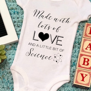 Made with Lots of Love and a Little Bit of Science IVF Baby Bodysuit/ Baby Bodysuit / IVF /Pregnancy Announcement / Gift / Gender Neutral image 1