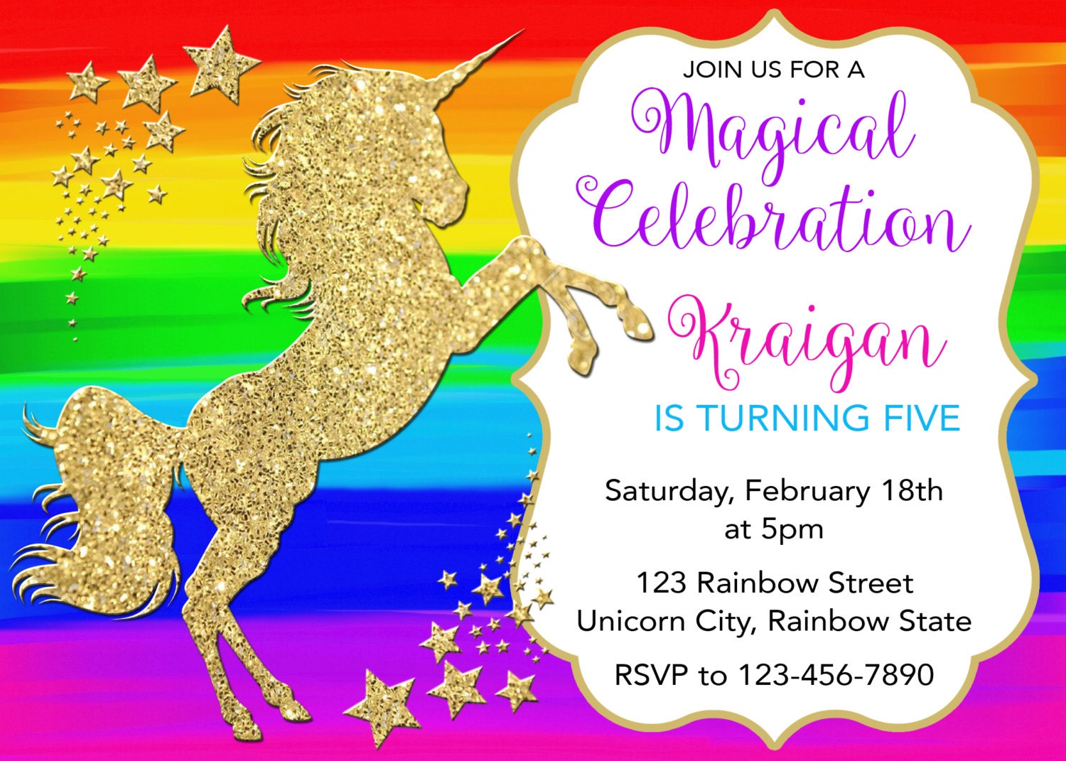 Rainbow Unicorn Birthday Invitation, Rainbow Unicorn Invitation, Birthday  Invitation, Unicorn Birthday Invitation, Unicorn Party, Girl - Etsy