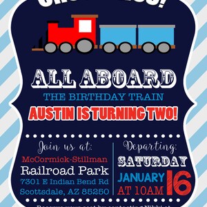 Train Invitation, Train Birthday Invitation, Train Party Invitation, Trains Invite, Boy Birthday Invitation, Choo Choo Invitation, Blue image 2