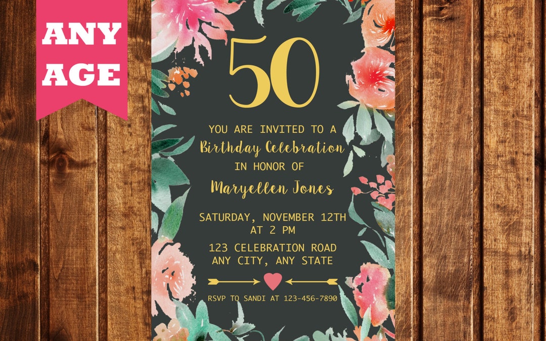 50th Birthday Invitation - Milestone Birthday - 21st, 30th, 40th, 50th ...
