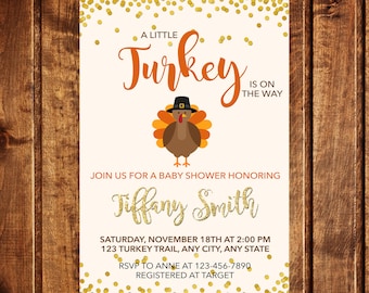 Turkey Baby Shower Invitation, Turkey Invitation, Fall Baby Shower Invitation, A little turkey is on the way baby shower invitation, Digital