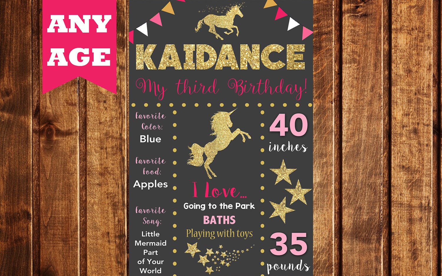 Unicorn Chalkboard poster, Unicorn birthday poster, Pink Gold Chalkboard Poster, Glitter Chalkboard Poster, Printable, Custom, Any Age