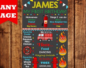 Firetruck Chalkboard, Firetruck Birthday Party, Firetruck Birthday Board, Fireman, Birthday Chalkboard, Fireman Birthday, Digital File