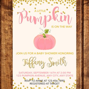 Pumpkin Baby Shower Invitation, Pumpkin Invitation, Fall Baby Shower Invitation, A little pumpkin is on the way baby shower invitation, girl