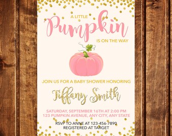 Pumpkin Baby Shower Invitation, Pumpkin Invitation, Fall Baby Shower Invitation, A little pumpkin is on the way baby shower invitation, girl