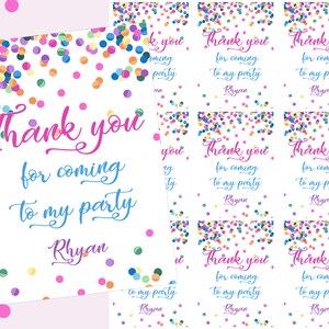 Confetti Thank You Tags - Confetti Favor Tags - Confetti Birthday Tags - Printable Confetti Thank You Tags, Confetti Party, Girl Birthday
