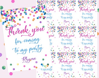 Confetti Thank You Tags - Confetti Favor Tags - Confetti Birthday Tags - Printable Confetti Thank You Tags, Confetti Party, Girl Birthday